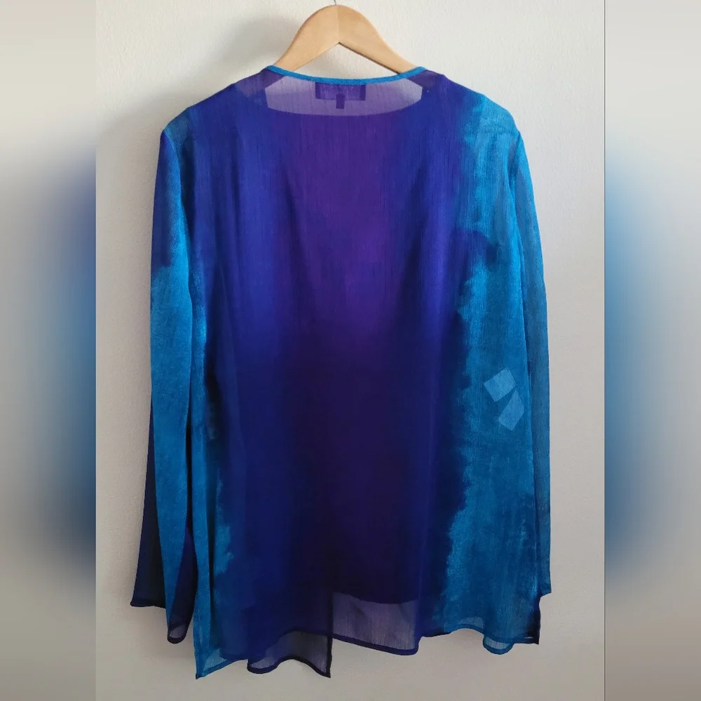 JNY Gauzy Open Top over Cotton Blend Tank Top, Women's XL, Blue & Purple Tie Dye - Picture 13 of 16